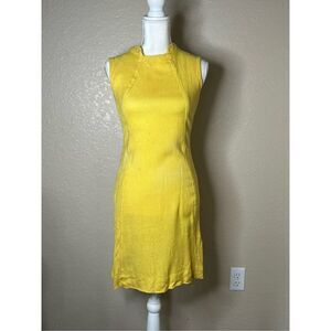 Vintage HoneyComb 1960’s yellow womens dress with brown detail sewn in - small